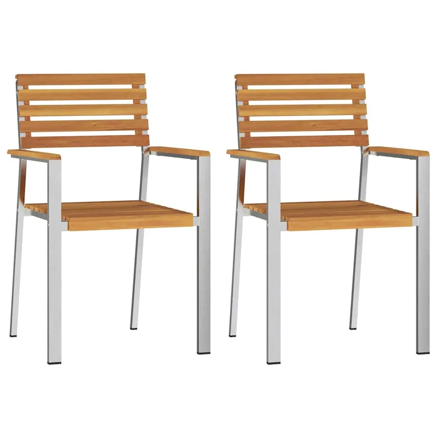 Chaise de jardin 2 pcs Bois d'acacia massif et acier inoxydable - 4