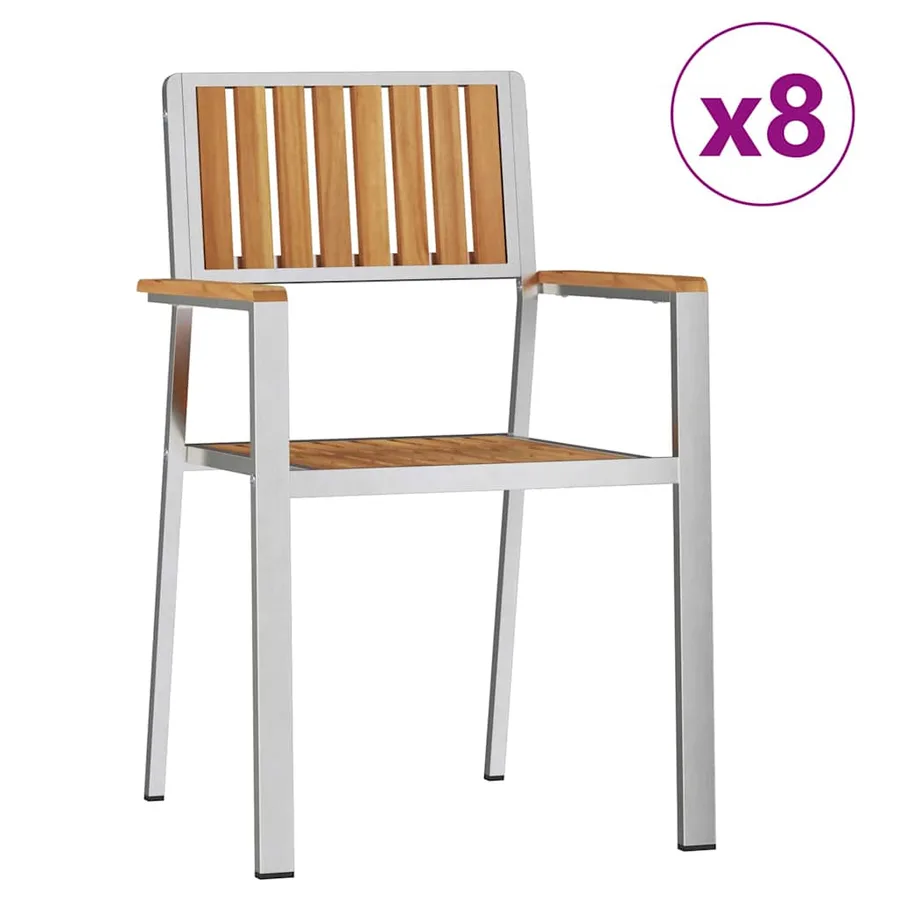 Chaise de jardin 8 pcs Bois de teck massif et acier inoxydable - 2