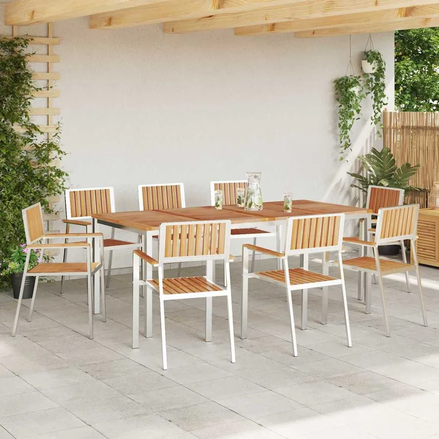 Chaise de jardin 8 pcs Bois de teck massif et acier inoxydable - 3