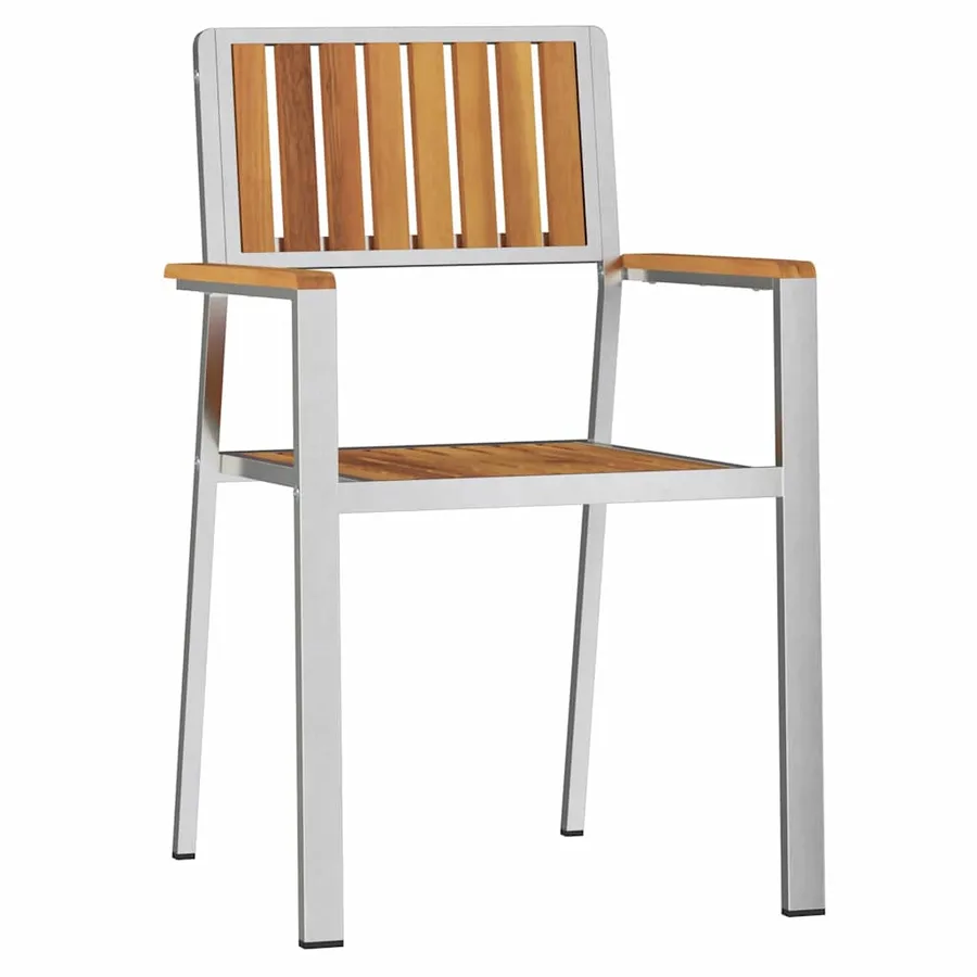 Chaise de jardin 8 pcs Bois de teck massif et acier inoxydable - 4