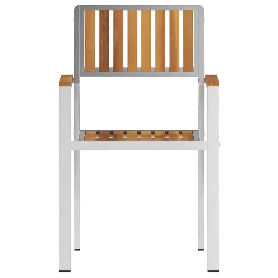 Chaise de jardin 8 pcs Bois de teck massif et acier inoxydable - 5
