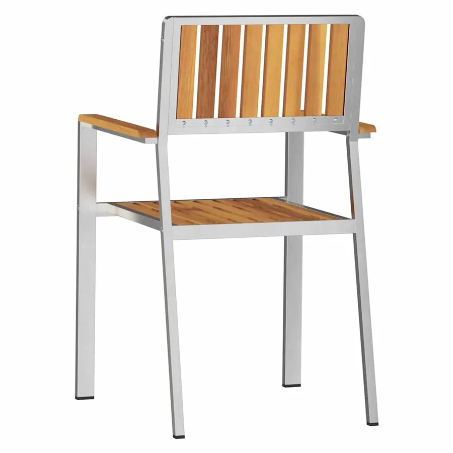 Chaise de jardin 8 pcs Bois de teck massif et acier inoxydable - 7