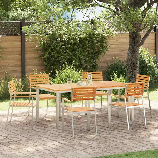 Chaise de jardin 6 pcs Bois de teck massif et acier inoxydable