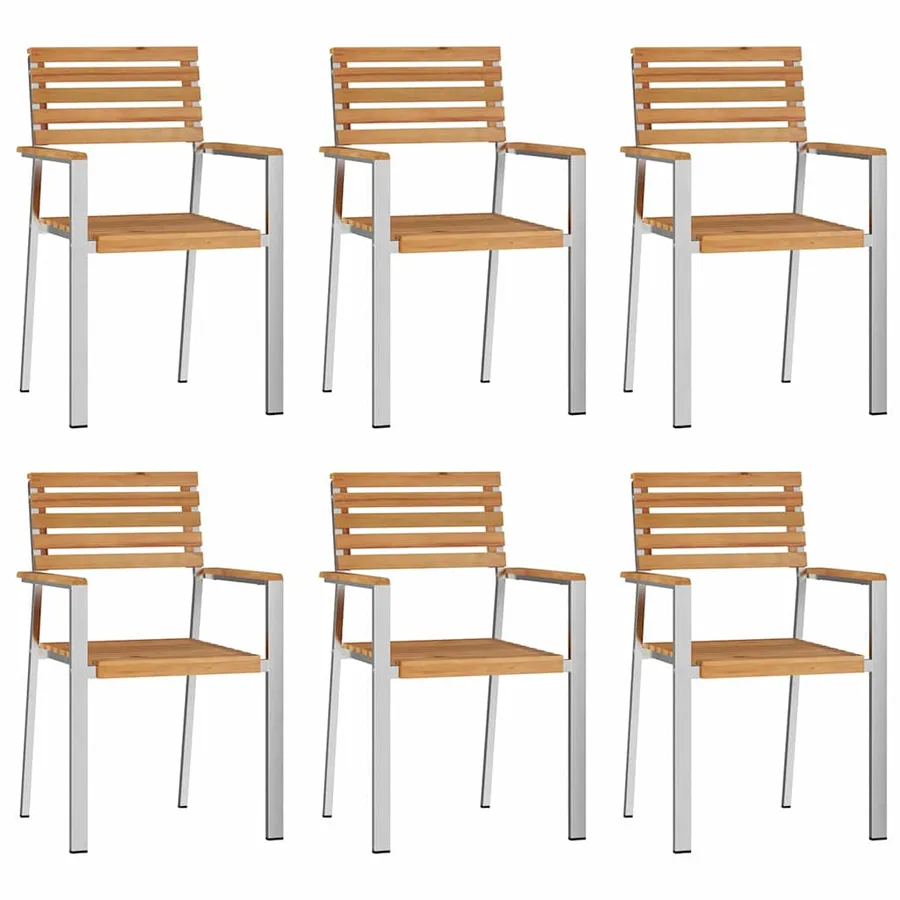 Chaise de jardin 6 pcs Bois de teck massif et acier inoxydable - 2