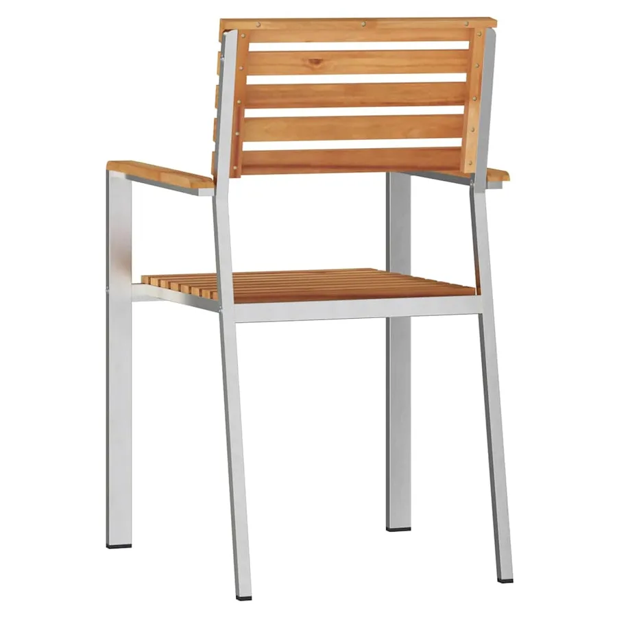 Chaise de jardin 6 pcs Bois de teck massif et acier inoxydable - 7