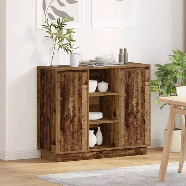 Buffet LED Bois ancien 90 x 32 x 75 cm Bois d'ingénierie
