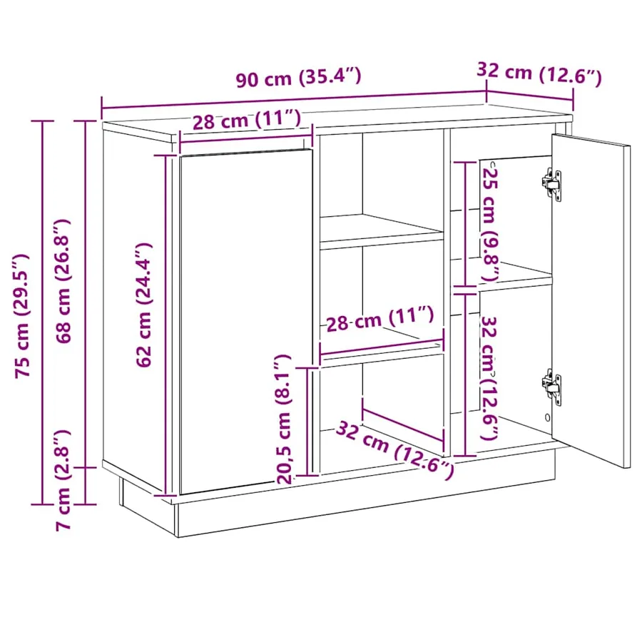 Buffet LED Bois ancien 90 x 32 x 75 cm Bois d'ingénierie - 16