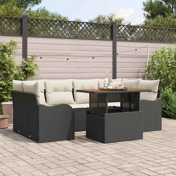 Ensemble de canapé de jardin avec coussin 7 pcs Noir et crème