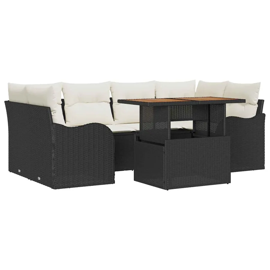 Ensemble de canapé de jardin avec coussin 7 pcs Noir et crème - 2