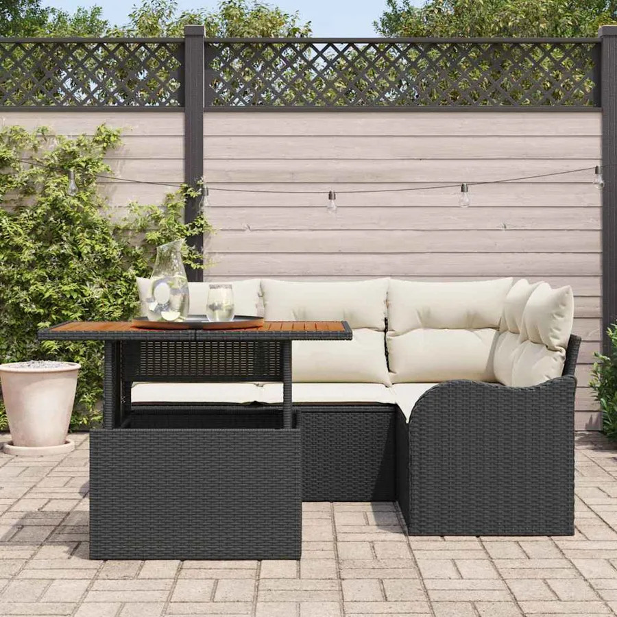 Ensemble de canapé de jardin 5 pcs Noir et Crème polyrotin - 3