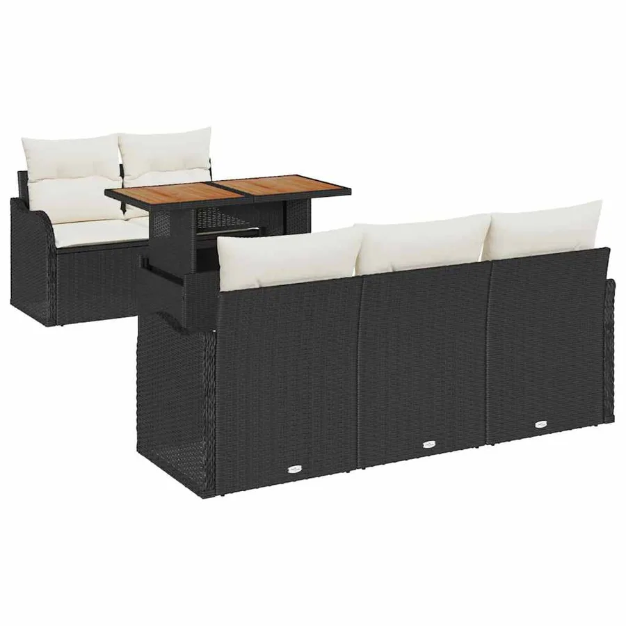 Ensemble de canapé de jardin 6 pcs Noir et Crème polyrotin - 2