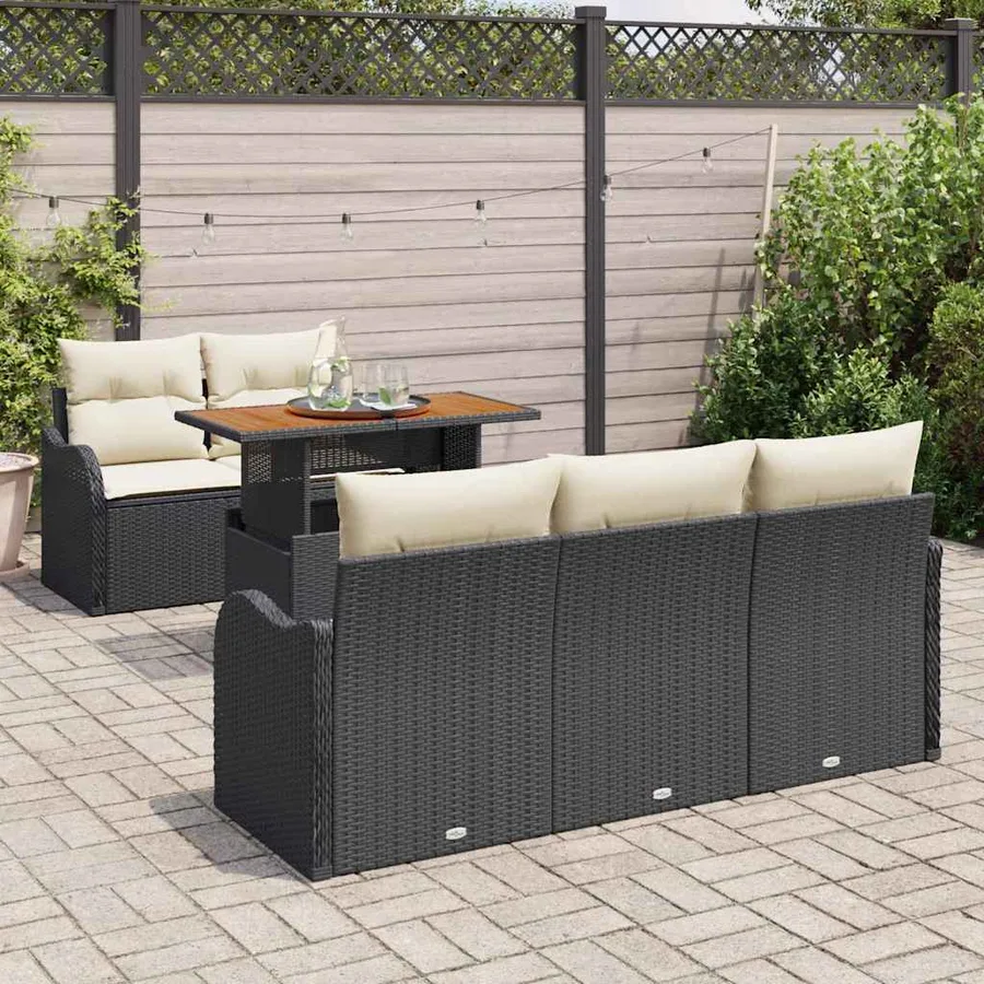 Ensemble de canapé de jardin 6 pcs Noir et Crème polyrotin - 3