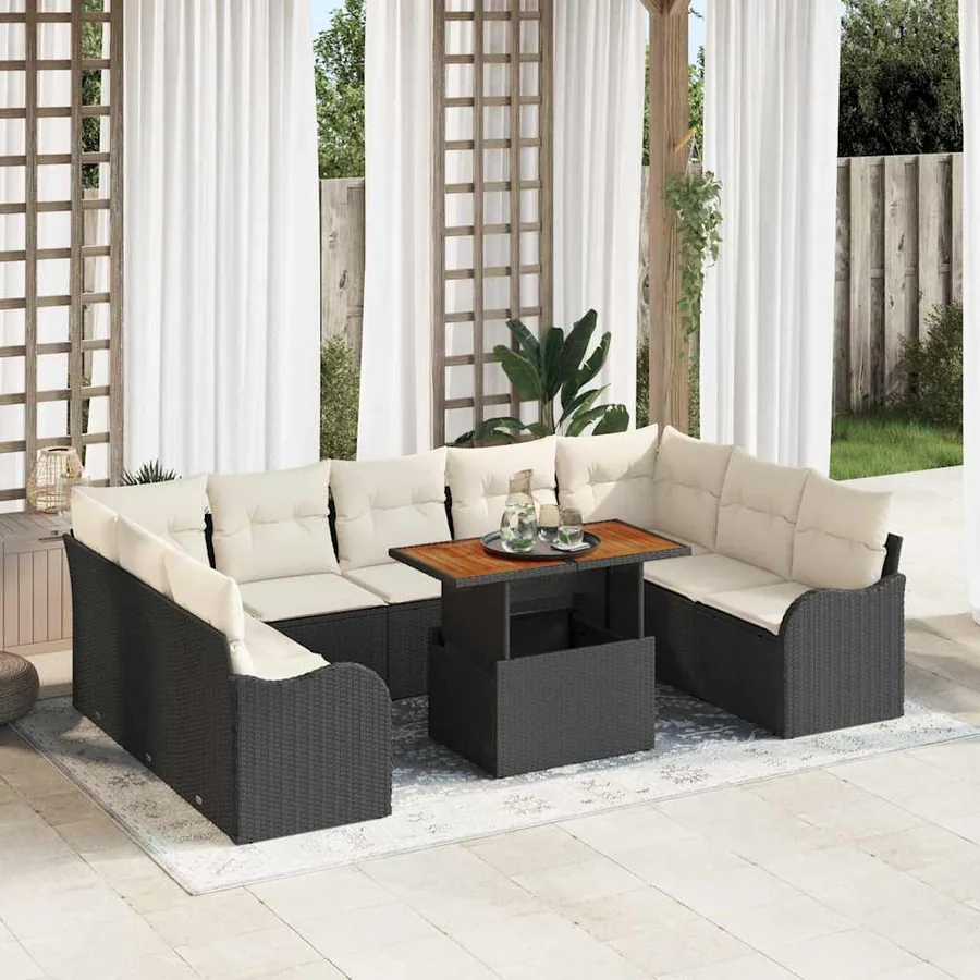 Ensemble de canapé de jardin avec coussin 10 pcs Noir et crème