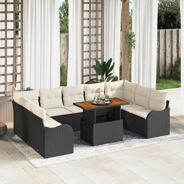 Ensemble de canapé de jardin avec coussin 10 pcs Noir et crème