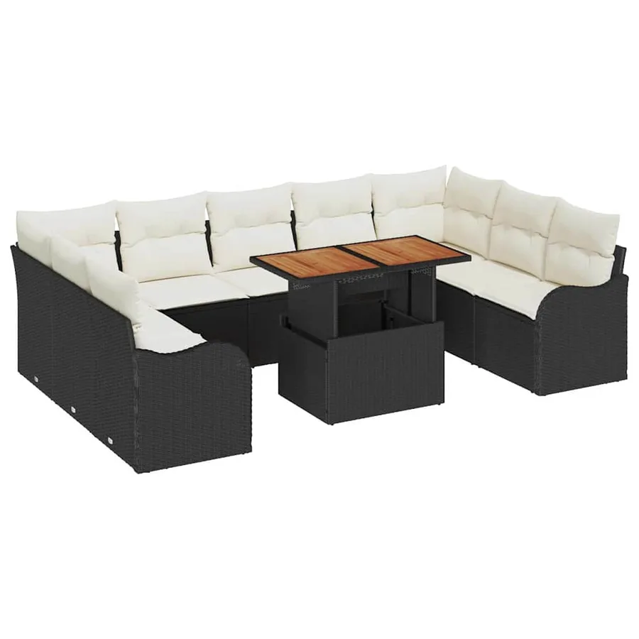 Ensemble de canapé de jardin avec coussin 10 pcs Noir et crème - 2