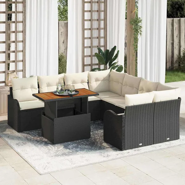 Ensemble de canapé de jardin avec coussin 7 pcs Noir et crème