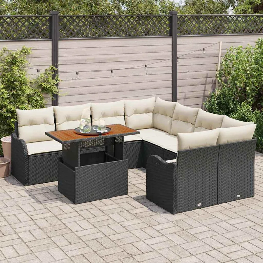 Ensemble de canapé de jardin avec coussin 7 pcs Noir et crème - 3