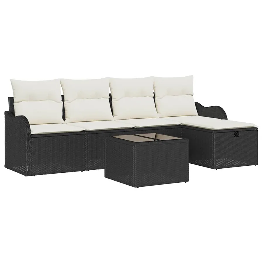 Ensemble de canapé de jardin 6 pcs Noir et Crème polyrotin - 2