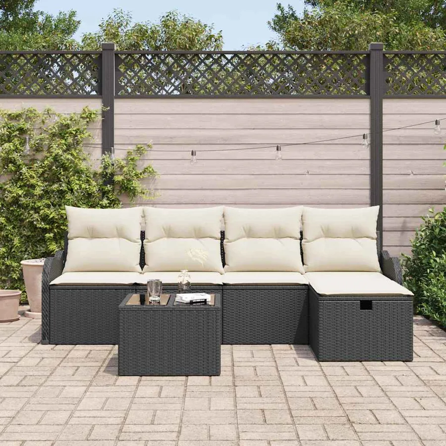 Ensemble de canapé de jardin 6 pcs Noir et Crème polyrotin - 3