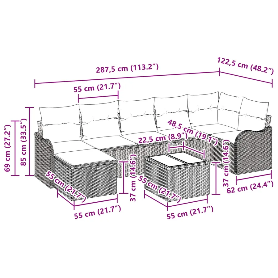 Ensemble de Canapés avec coussin 8 pcs Noir et Crème polyrotin - 11