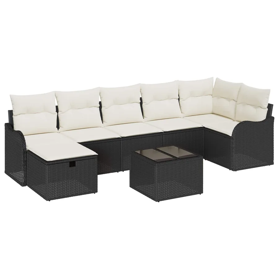 Ensemble de Canapés avec coussin 8 pcs Noir et Crème polyrotin - 2