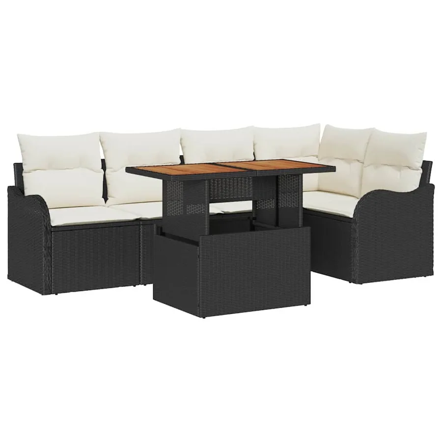 Ensemble de canapé de jardin 6 pcs Noir et Crème polyrotin - 2