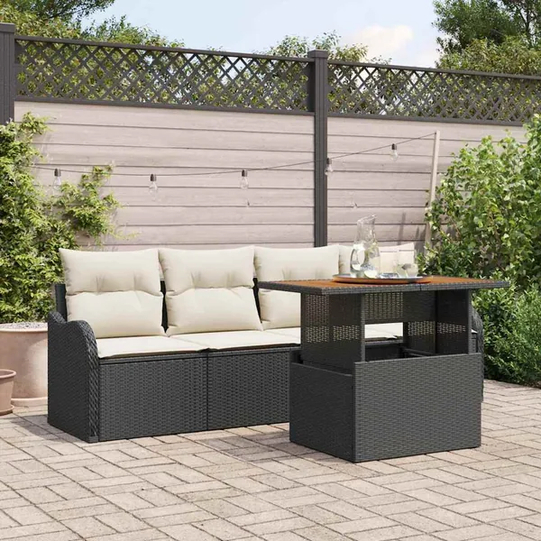 Ensemble de canapé de jardin 5 pcs Noir et Crème polyrotin