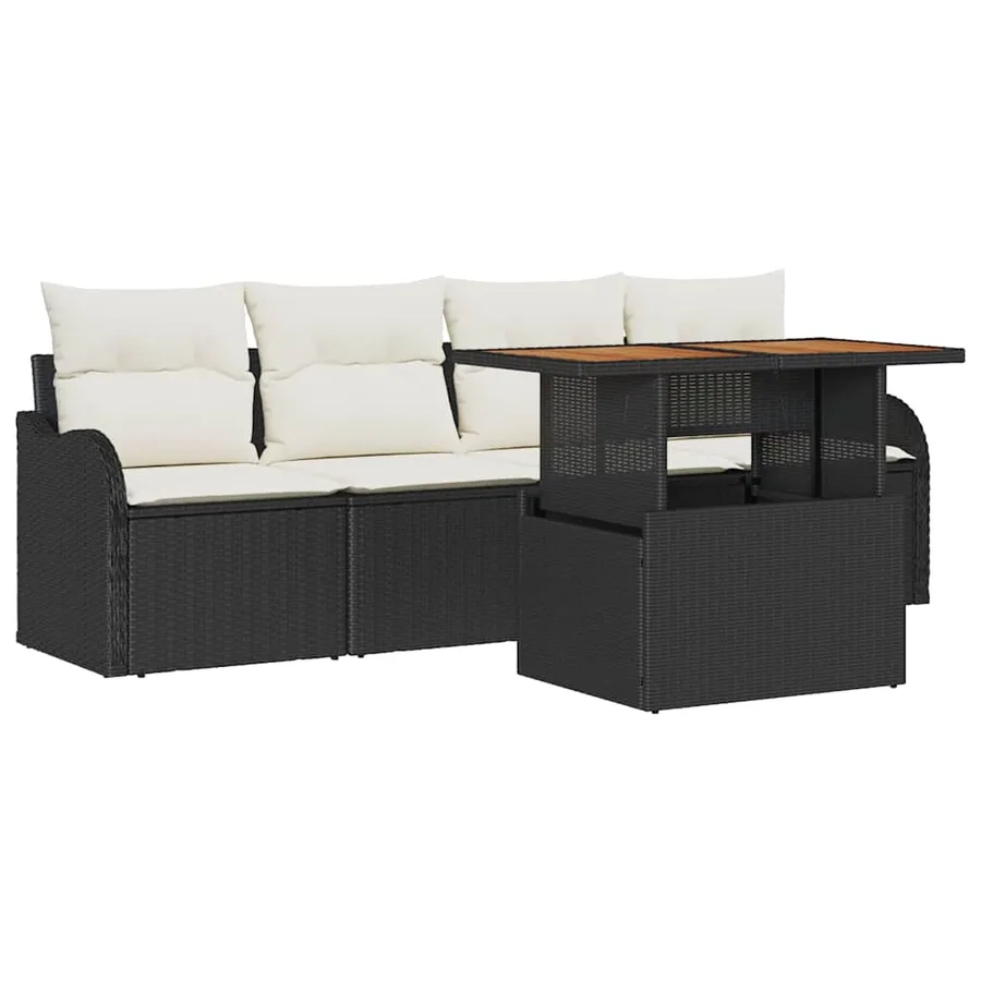 Ensemble de canapé de jardin 5 pcs Noir et Crème polyrotin - 2
