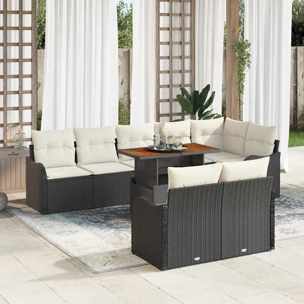 Ensemble de canapé de jardin avec coussin 9 pcs Noir et crème
