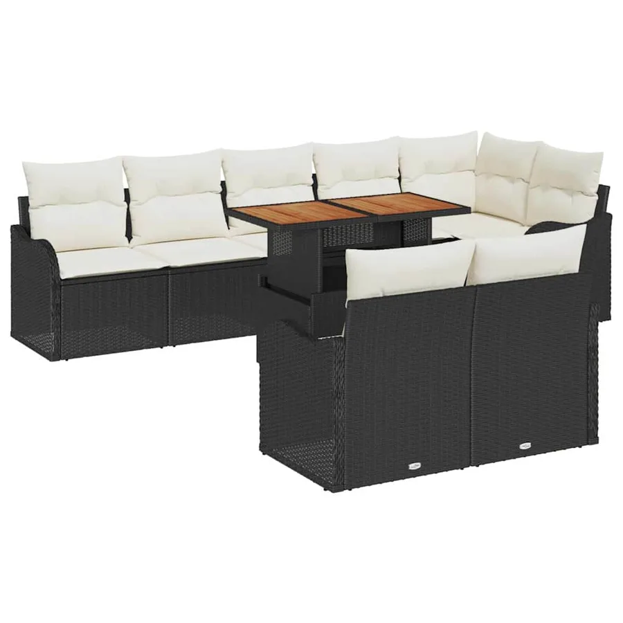 Ensemble de canapé de jardin avec coussin 9 pcs Noir et crème - 2