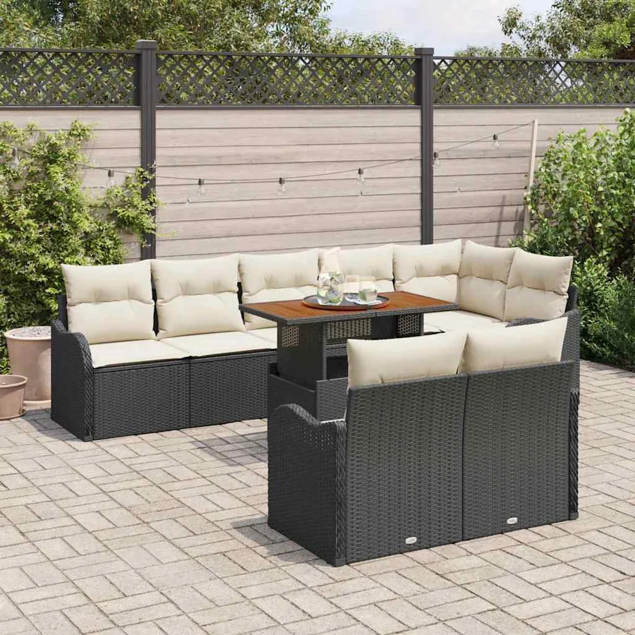 Ensemble de canapé de jardin avec coussin 9 pcs Noir et crème - 3