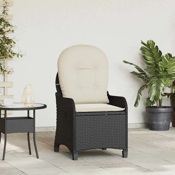 Fauteuil inclinable avec coussin Noir 56 x 66 x 95 cm polyrotin