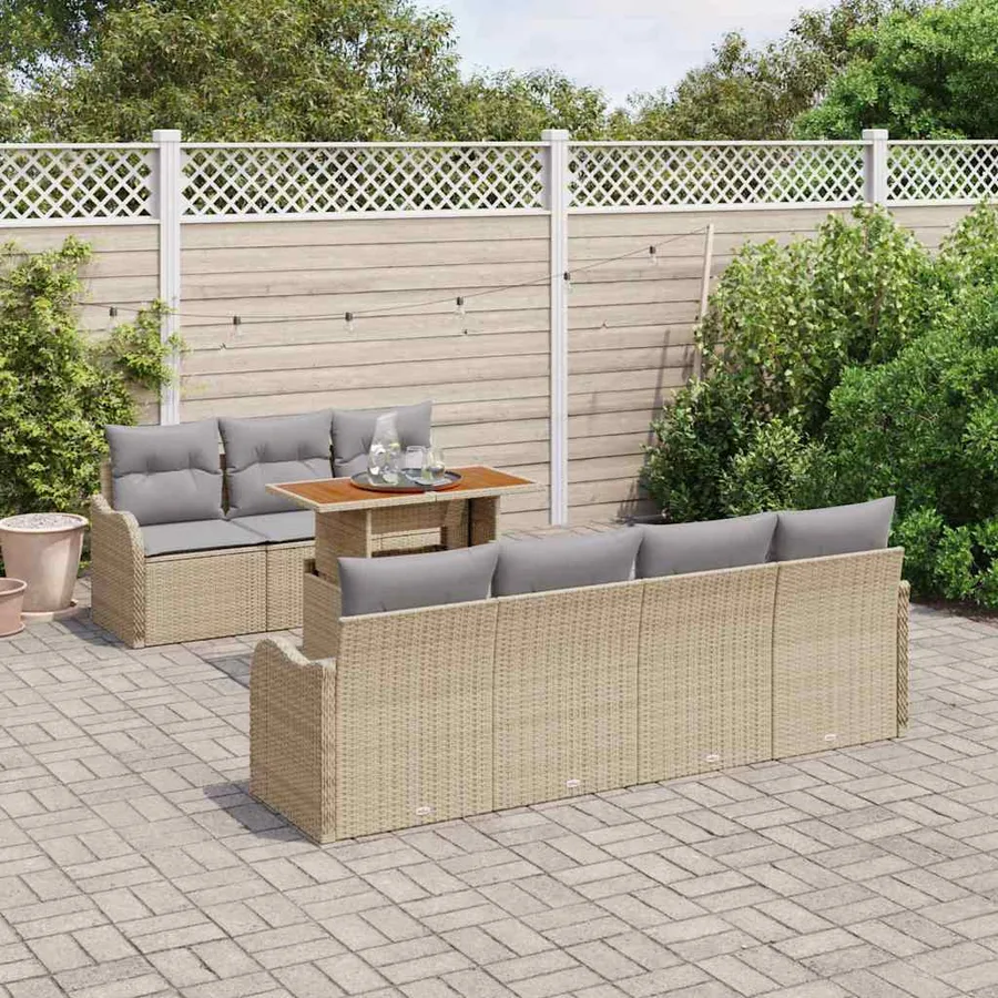 Ensemble de canapé de jardin 8 pcs beige et gris clair - 3