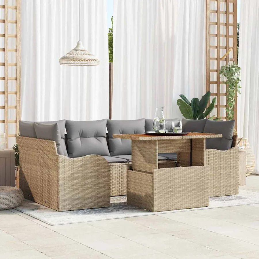 Ensemble de canapé de jardin 7 pcs beige et gris clair