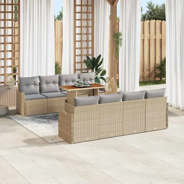 Ensemble de canapé de jardin 7 pcs beige et gris clair