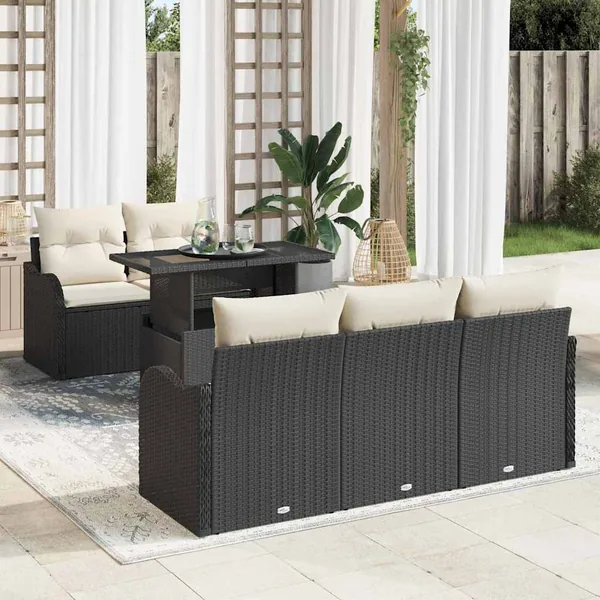 Ensemble de canapé de jardin 6 pcs Noir Poly Rattan