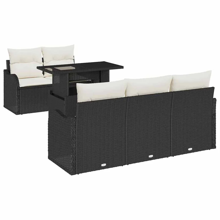 Ensemble de canapé de jardin 6 pcs Noir Poly Rattan - 2
