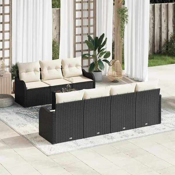 Ensemble de canapé de jardin avec coussin 8 pcs Noir et Crème