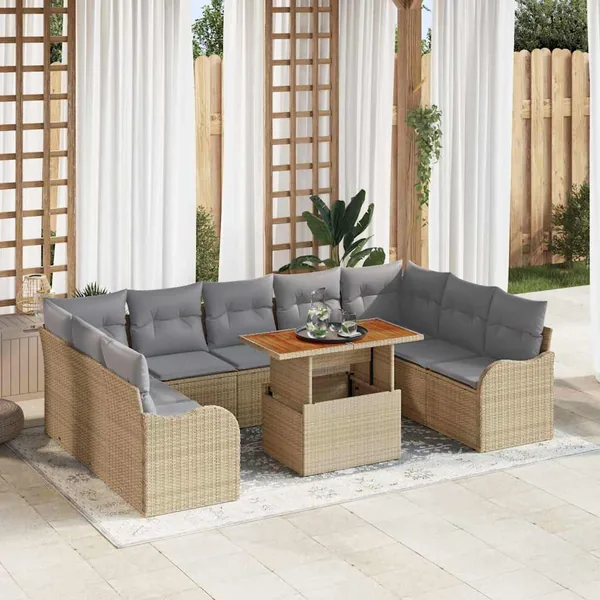 Ensemble de canapé de jardin 10 pcs beige et gris clair