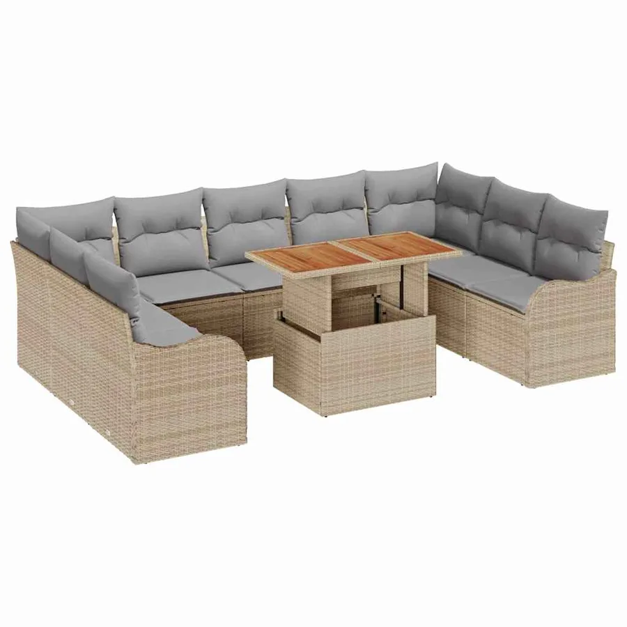Ensemble de canapé de jardin 10 pcs beige et gris clair - 2