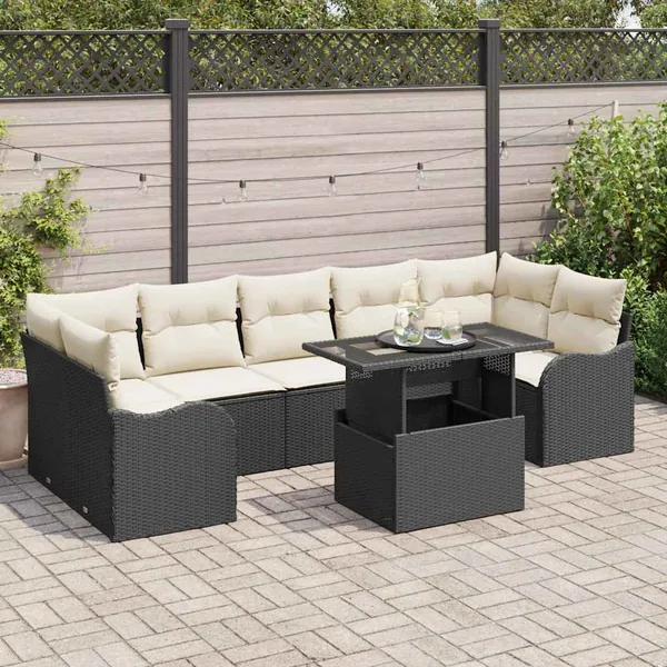 Ensemble de canapé de jardin 8 pcs Noir Poly Rattan