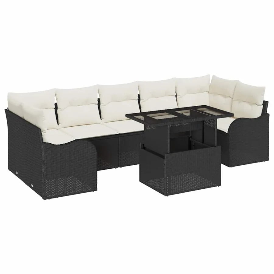Ensemble de canapé de jardin 8 pcs Noir Poly Rattan - 2