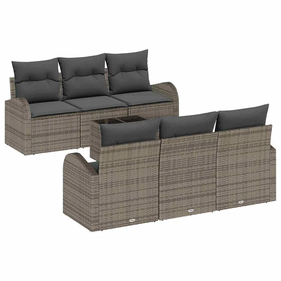 Ensemble de canapé de jardin avec stockage 7 pcs Gris polyrotin - 2