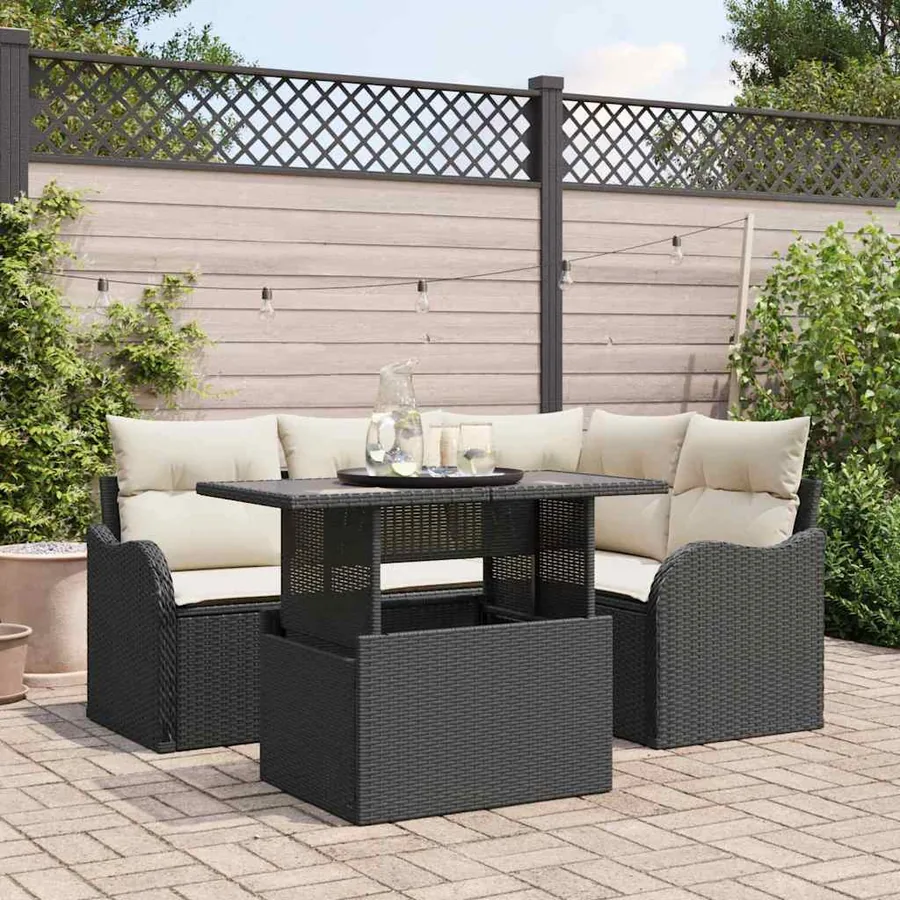 Ensemble de canapé de jardin 5 pcs Noir Poly Rattan