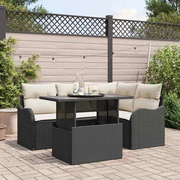 Ensemble de canapé de jardin 5 pcs Noir Poly Rattan