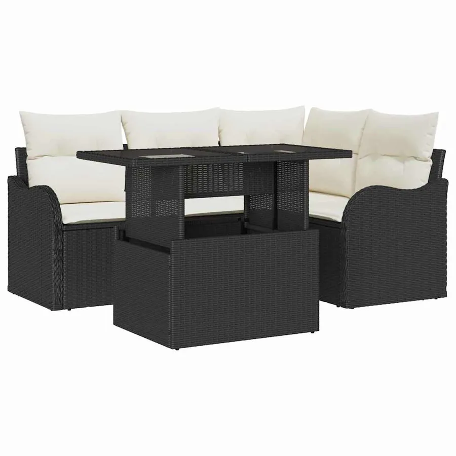 Ensemble de canapé de jardin 5 pcs Noir Poly Rattan - 2