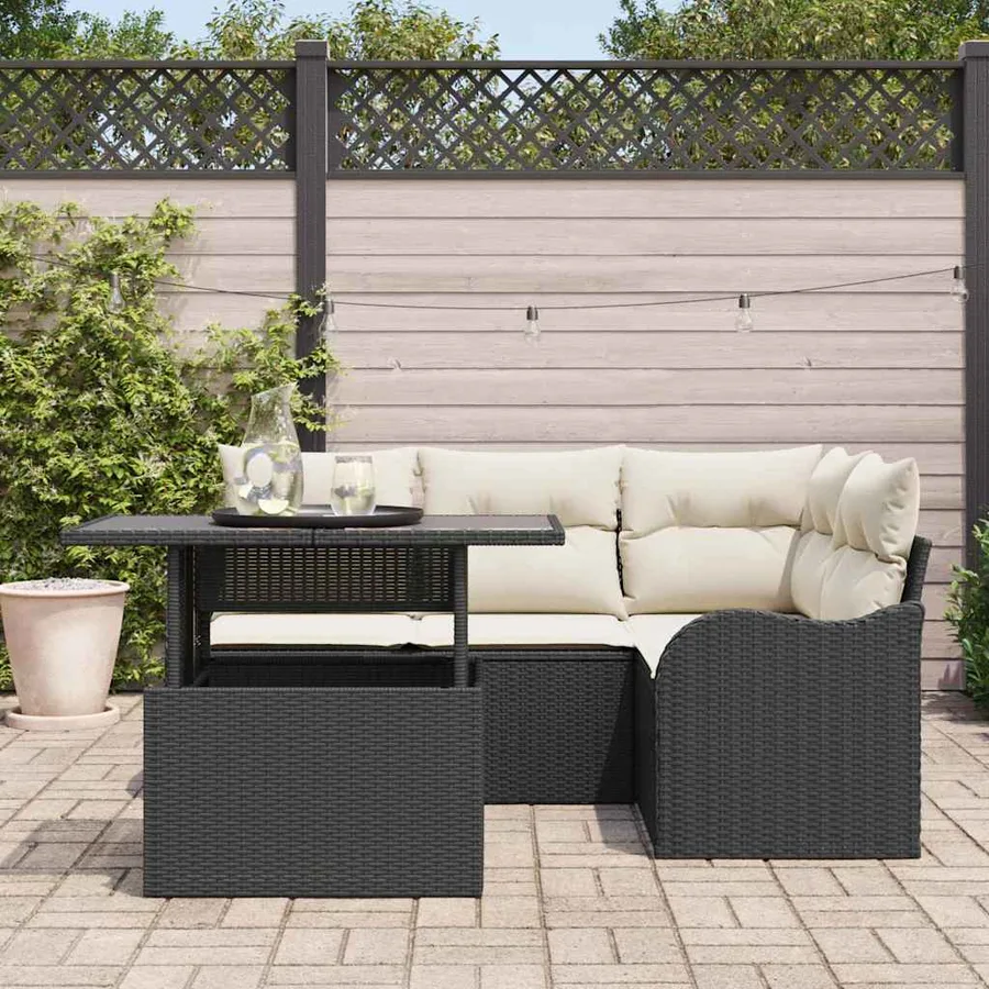 Ensemble de canapé de jardin 5 pcs Noir Poly Rattan - 3