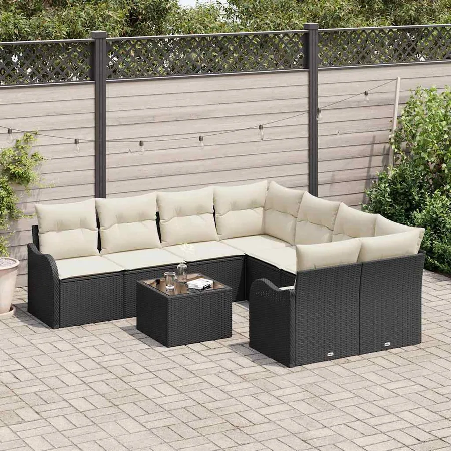 Ensemble de canapé de jardin avec coussin 9 pcs Noir et Crème - 3