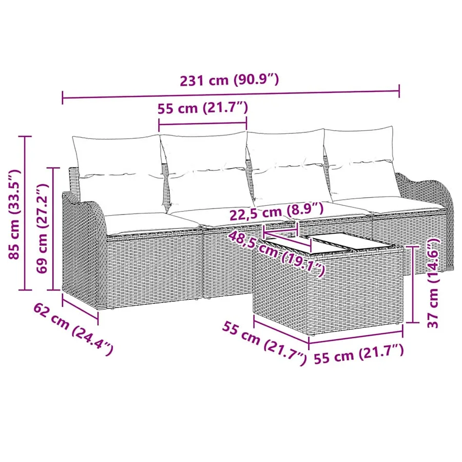 Ensemble de canapé de jardin 5 pcs Noir et Crème polyrotin - 11