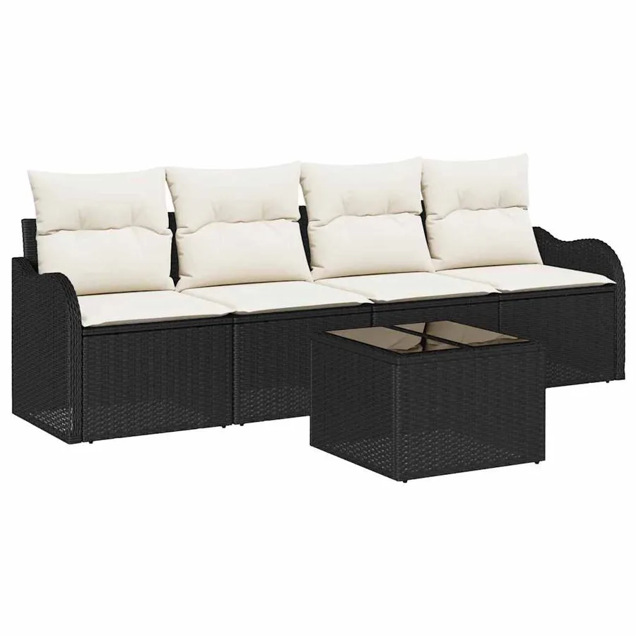 Ensemble de canapé de jardin 5 pcs Noir et Crème polyrotin - 2